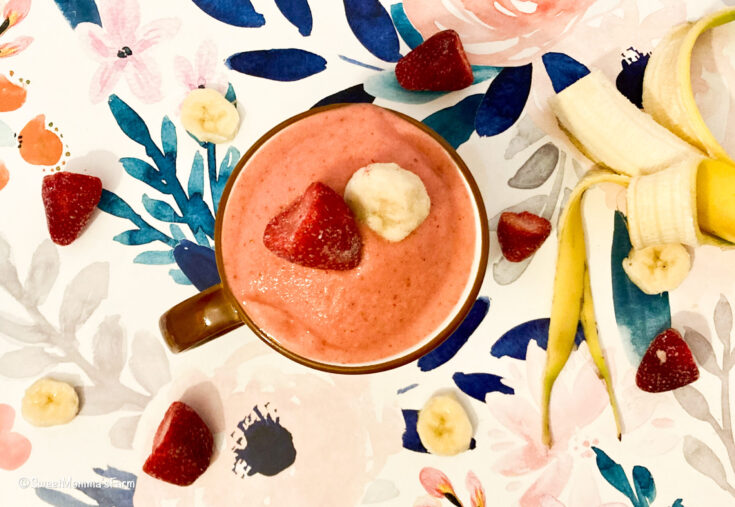 above view of Strawberry and banana smoothie