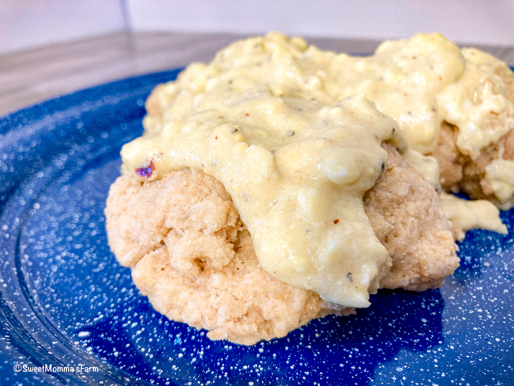 biscuits with egg gravy on top.