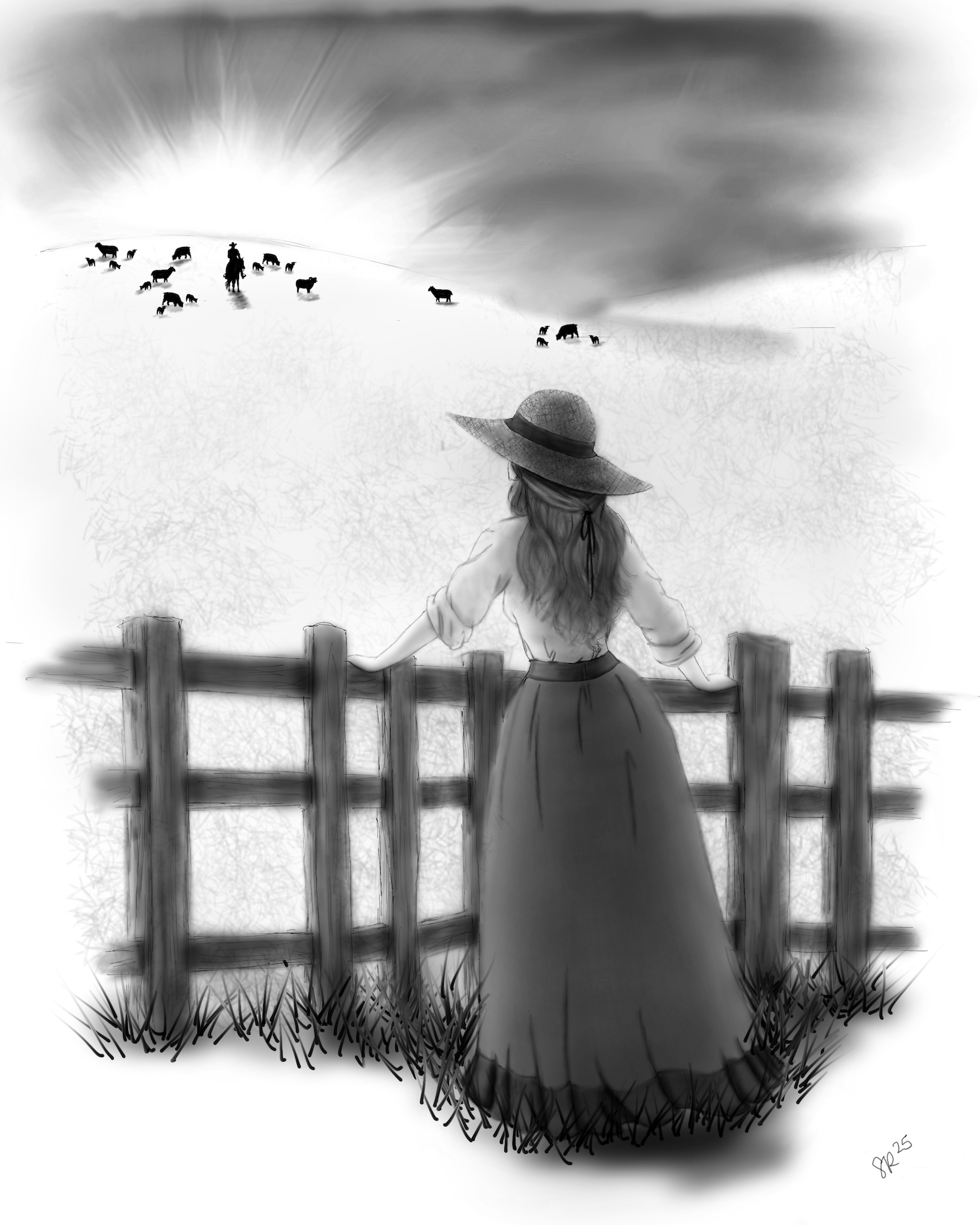 Depiction of a wife waiting for her husband to come home